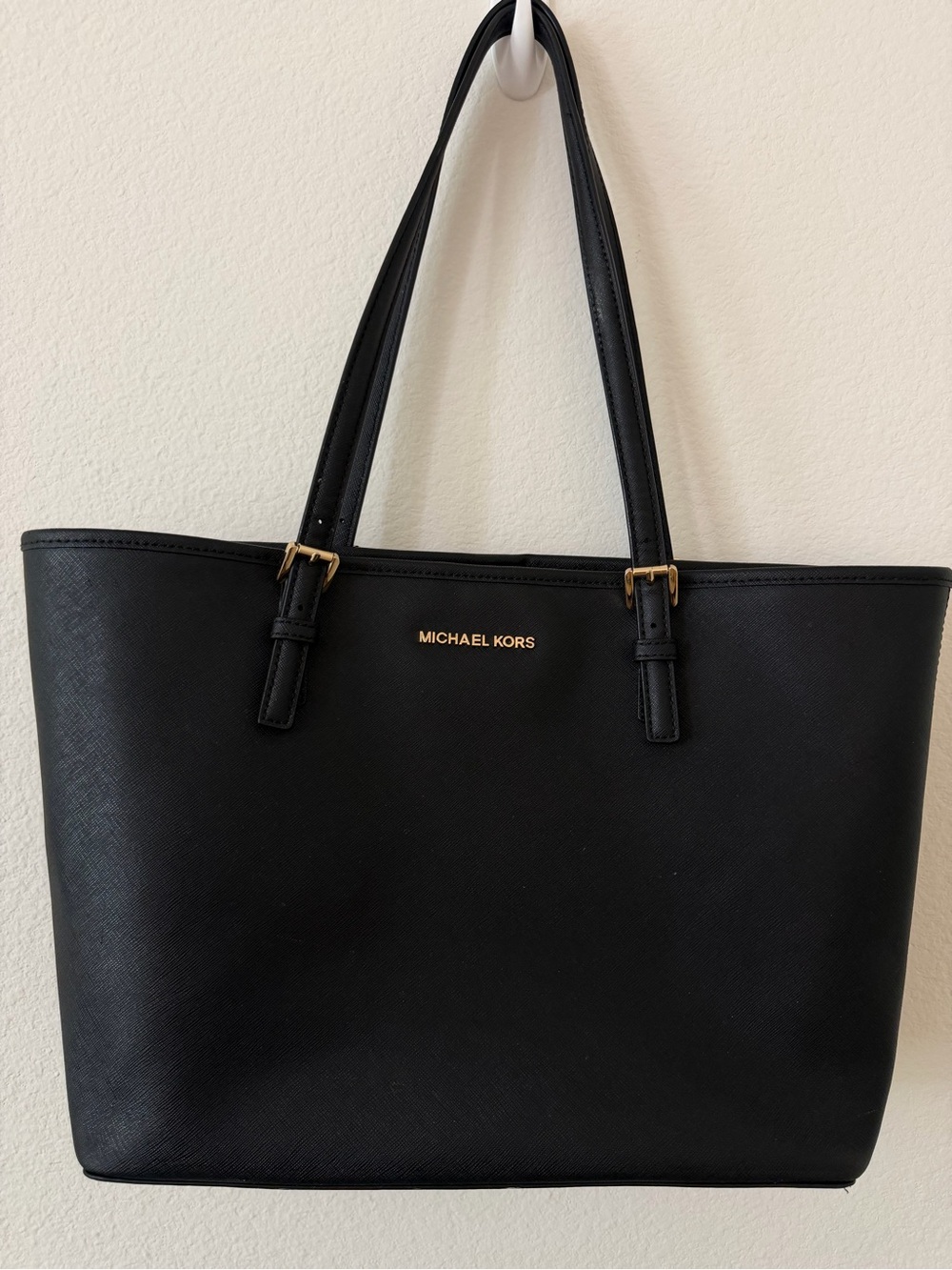 Michael Kors Black Leather Tote with Gold Hardware